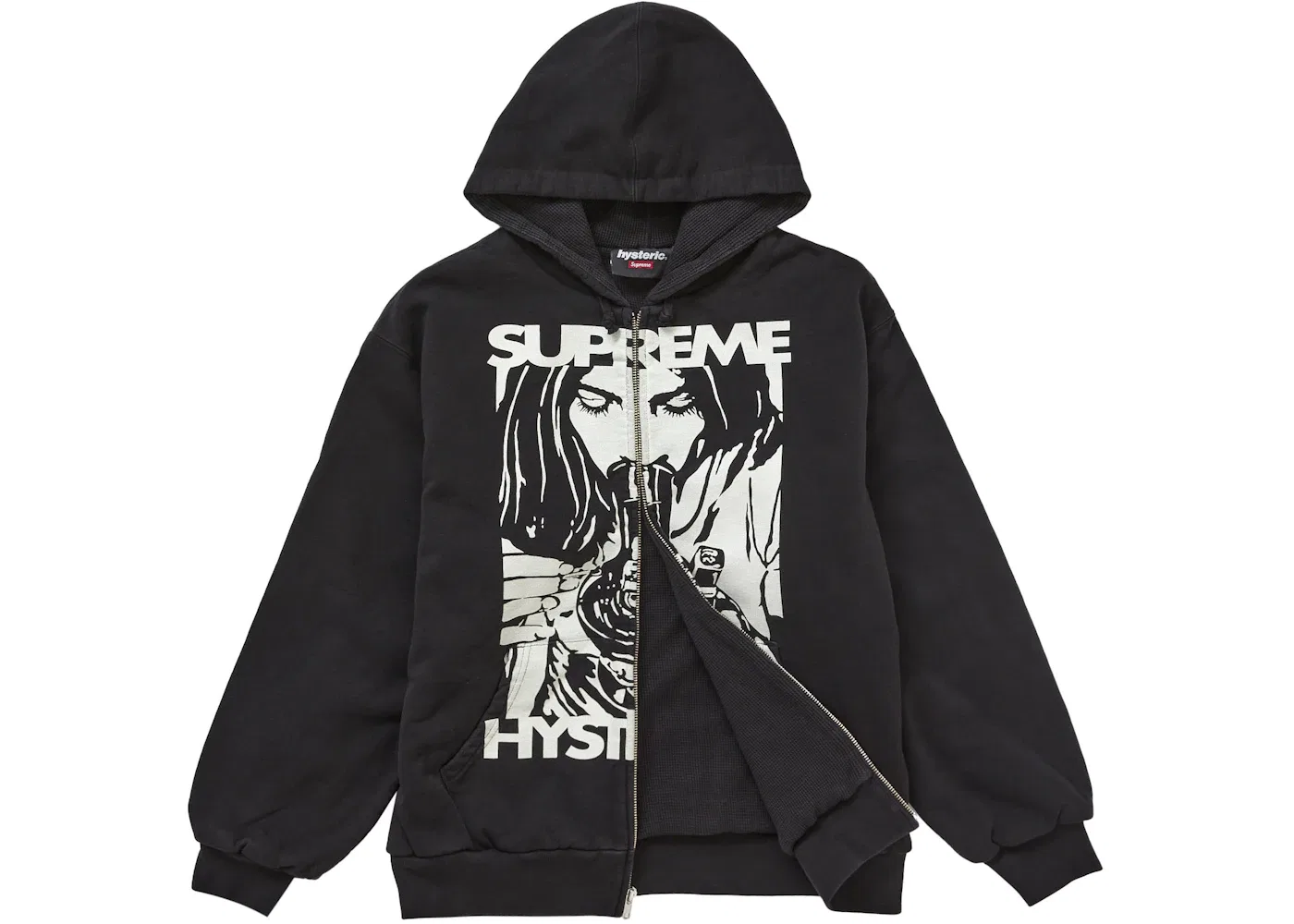 Мужская худи на молнии с термоподкладкой Supreme Hysteric Glamour Thermal Lined Zip Up Hooded Sweatshirt, Black — фото 2