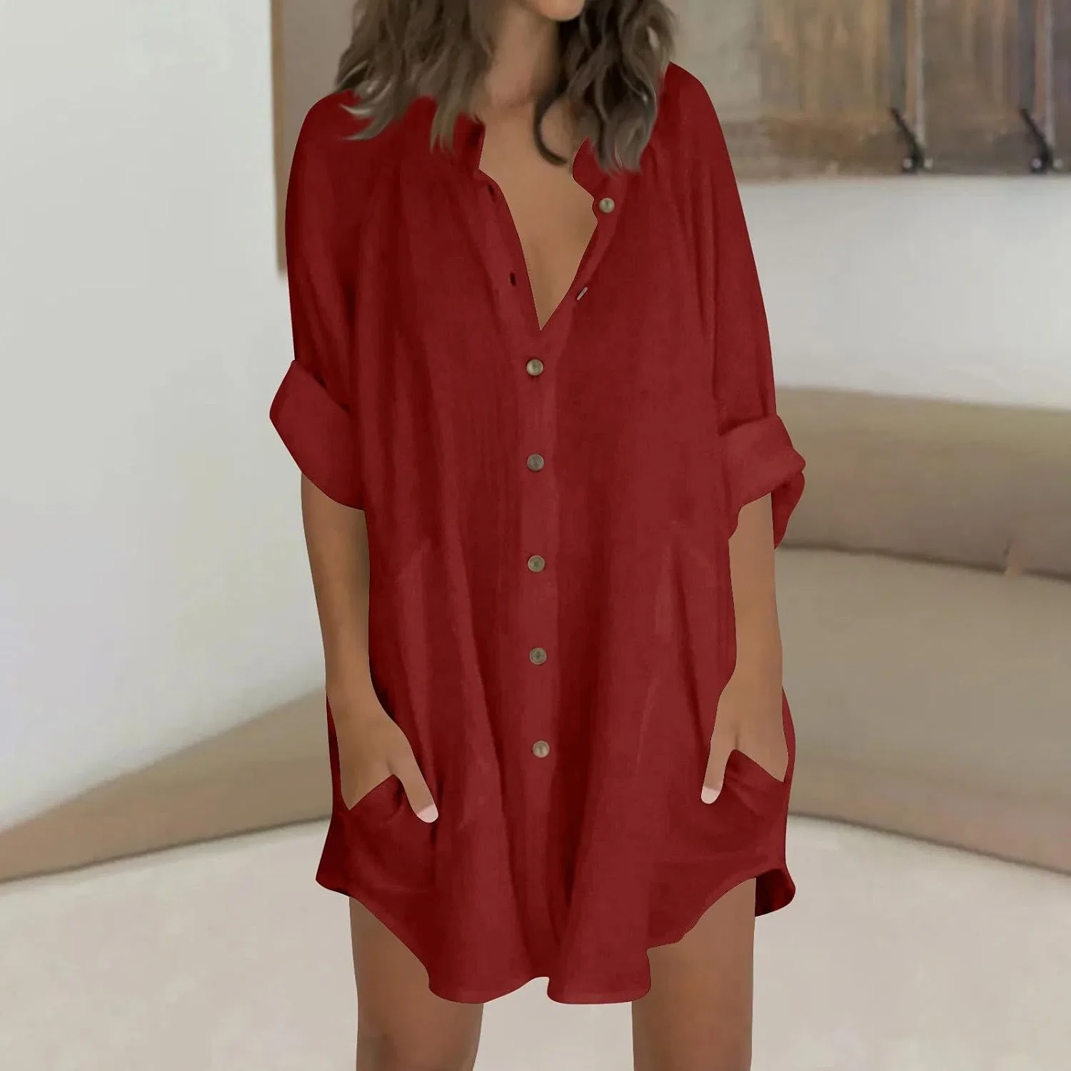 Женская свободная туника из хлопка и льна Pelang, Red — фото 2
