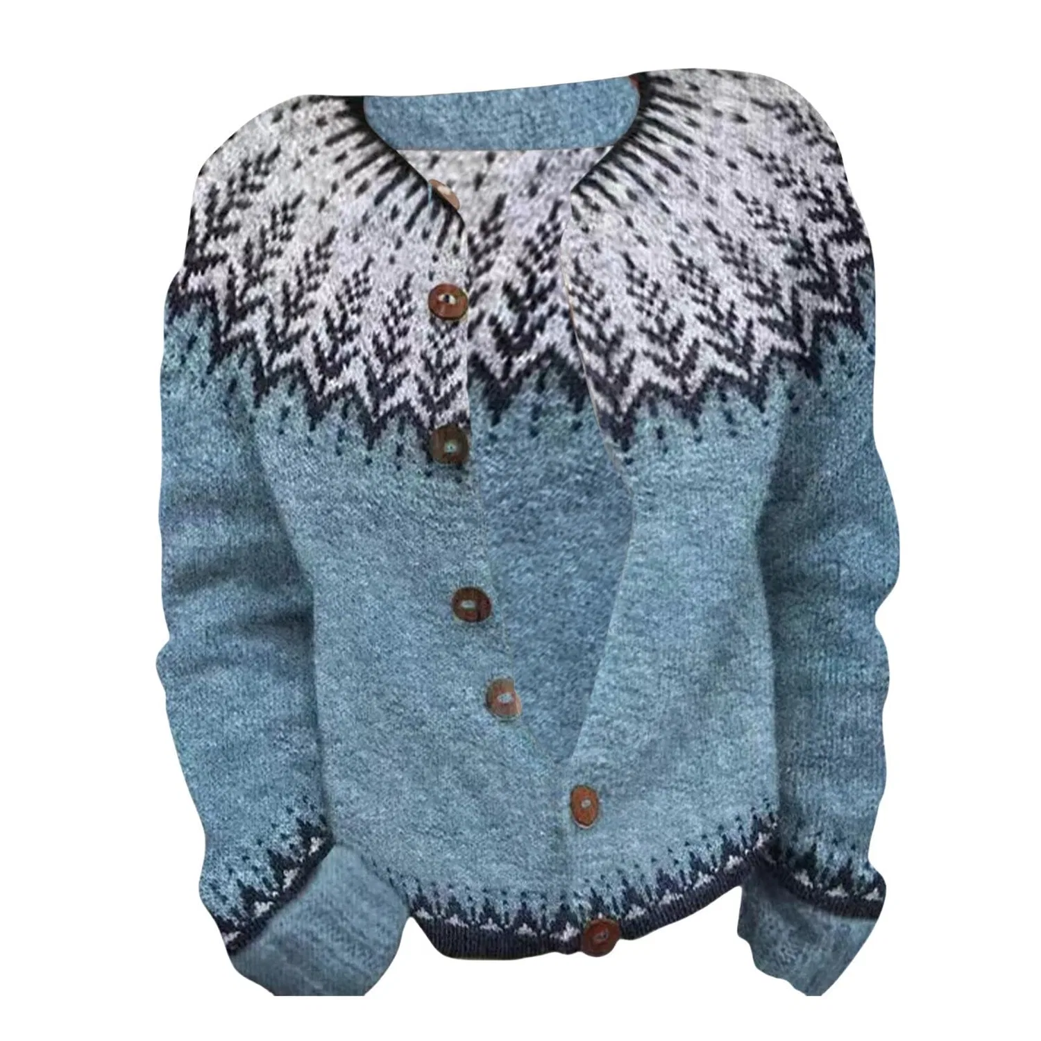 Женский кардиган с нордическим узором Fair Isle с длинным рукавом, Navy-g — фото 3