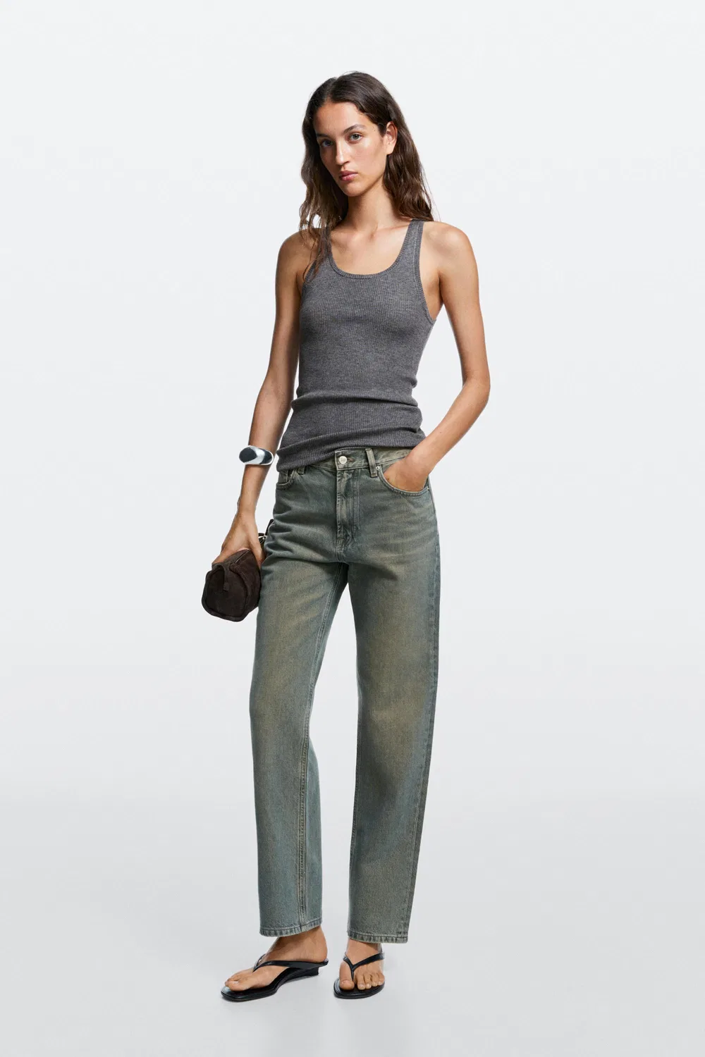 Джинсы Massimo Dutti High-Waist Straight-Leg, синий