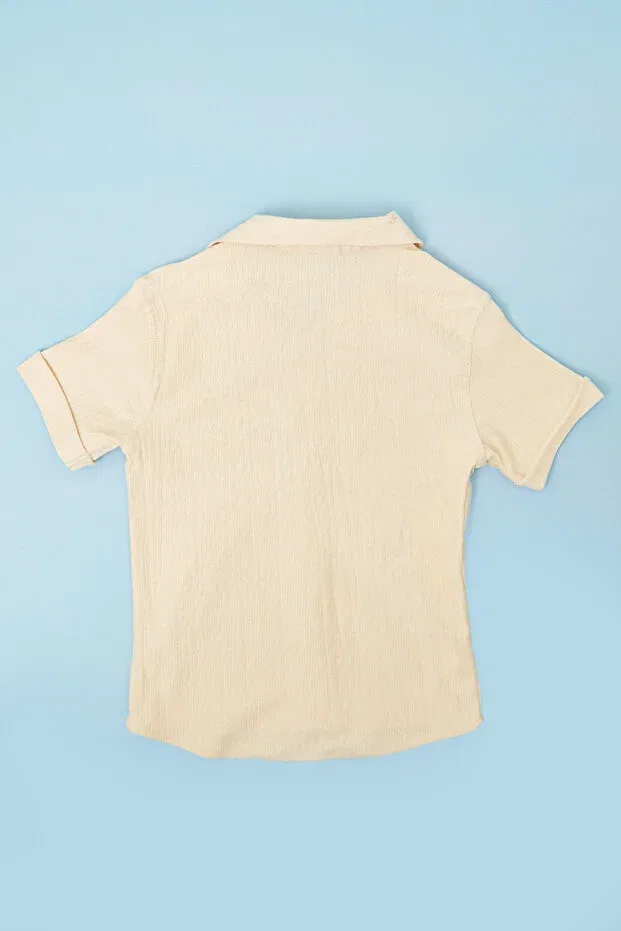Детская рубашка для мальчиков с коротким рукавом Fulla Moda, Beige — фото 4