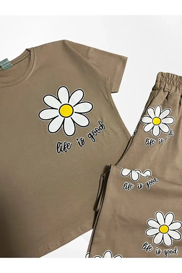 Детский комплект для девочек с принтом Daisy Flower Pijamakids, Beige — фото 4