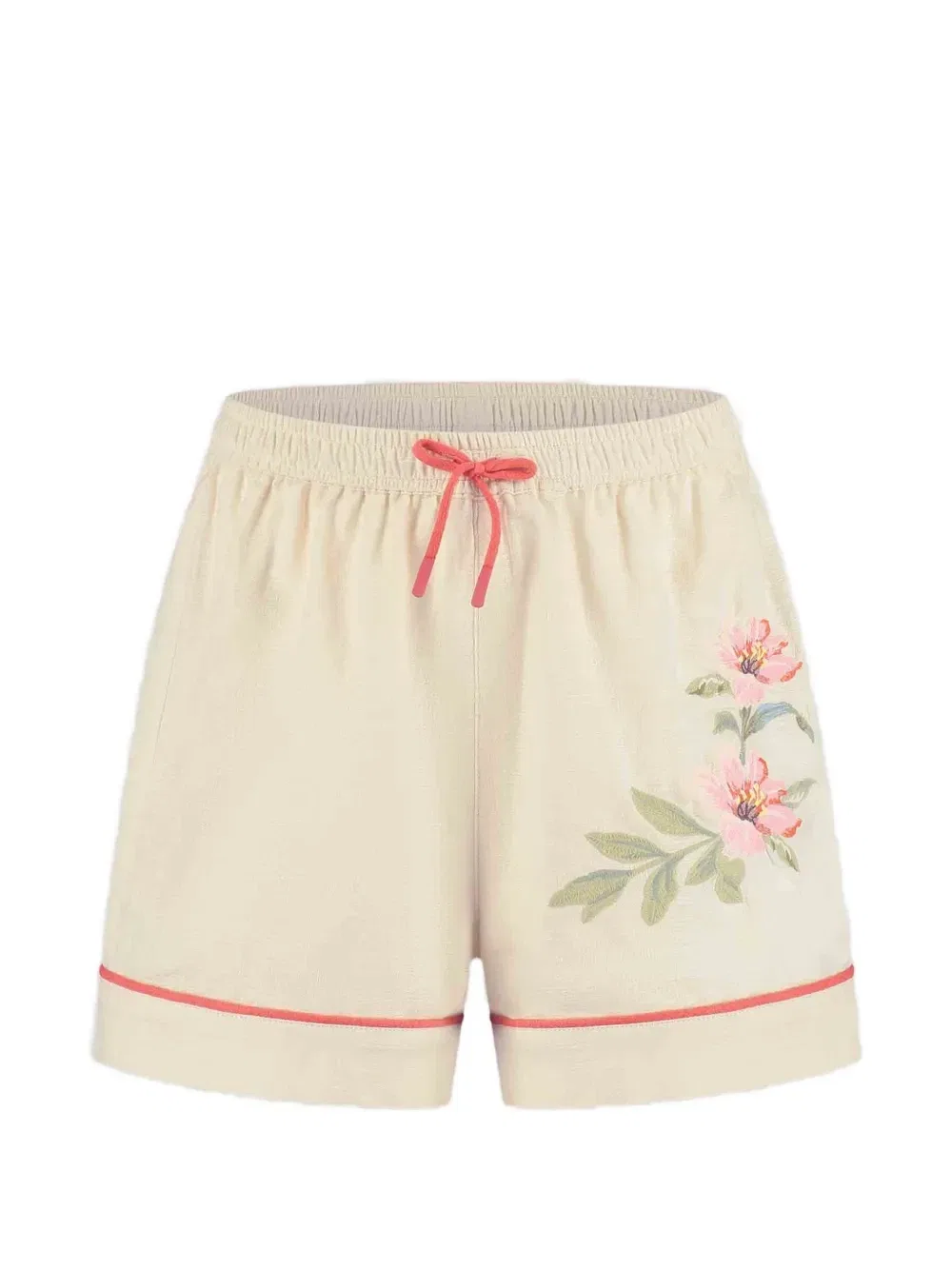 Шорты на завязках с цветочной вышивкой Zimmermann Kids, бежевый