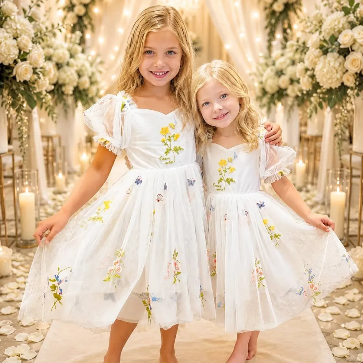 Детское платье для девочек с принтом Enchanted Forget Me Not Uk Flower Girl Boutique, White — фото 2