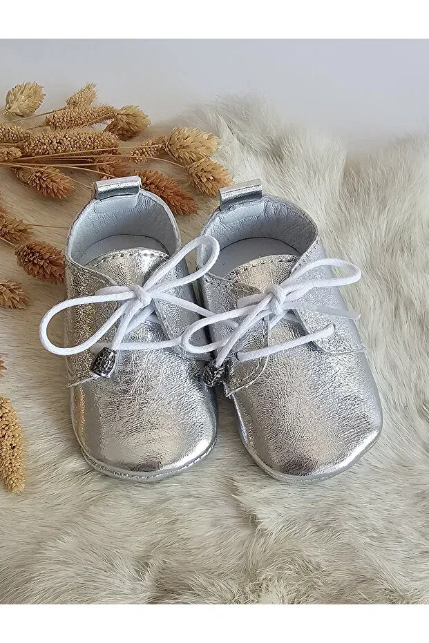 Детские мокасины для новорожденных из натуральной кожи Alfa silver Hodore, Silver