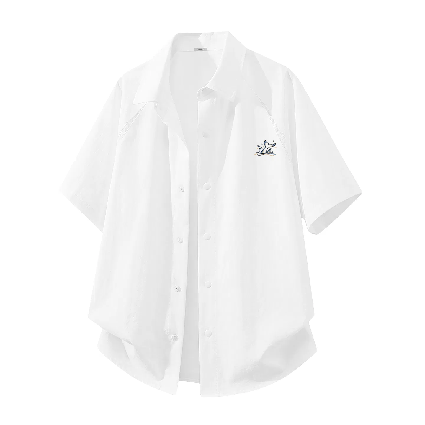 Детская рубашка с отложным воротником MINISO, Ice Silk Quick Dry White Mb Whale Tail Chasing Waves Chest Logo