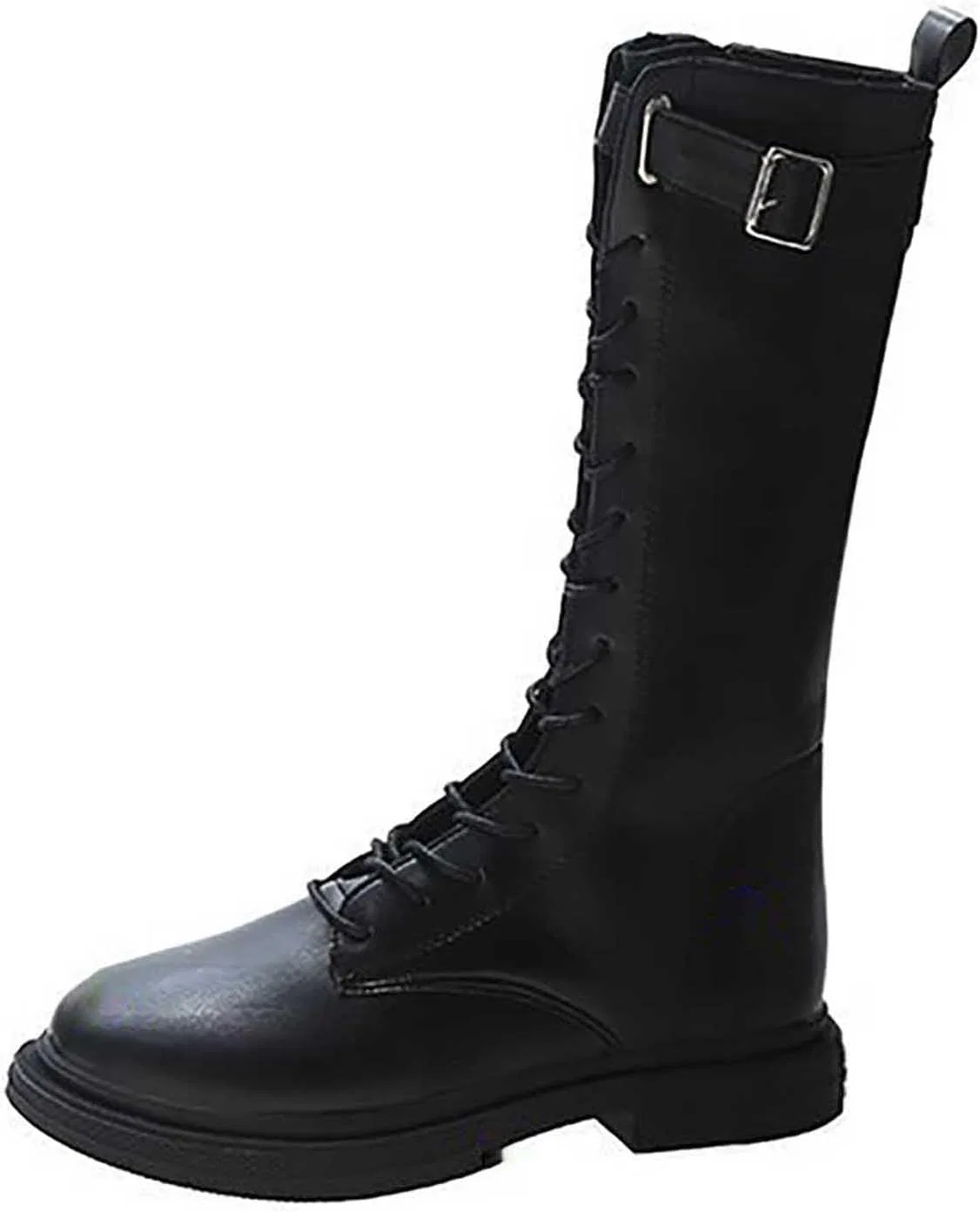 Детские сапоги для девочек с принтом, модель Girls Mid Calf Boots Fashion Tall Booties Non Slip Chunky Sole Wide Side Zipper Fall Shoes for Kids Girls, Black
