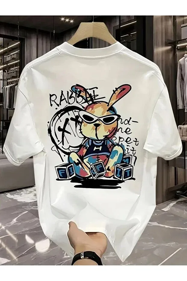 Мужская футболка с принтом tavşan printed short sleeve t-shirt Vexor, White — фото 2