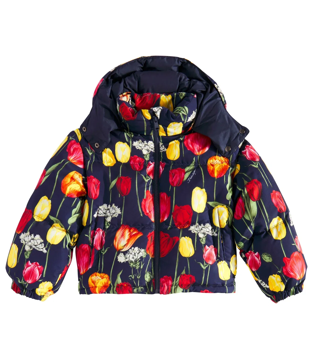 Пуховик с цветочным принтом Dolce&Gabbana Kids, синий