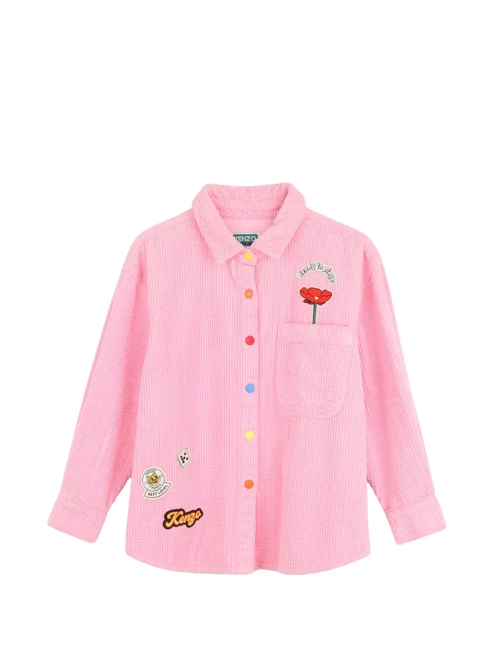Вельветовая рубашка с нашивками Kenzo Kids, розовый