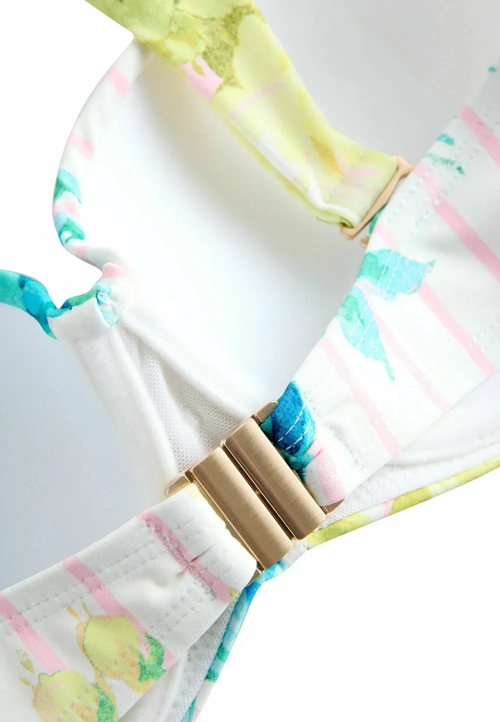 Стандартный крой - бикини-топ на косточках-бандо Next, Pink Stripe Blue Floral — фото 4