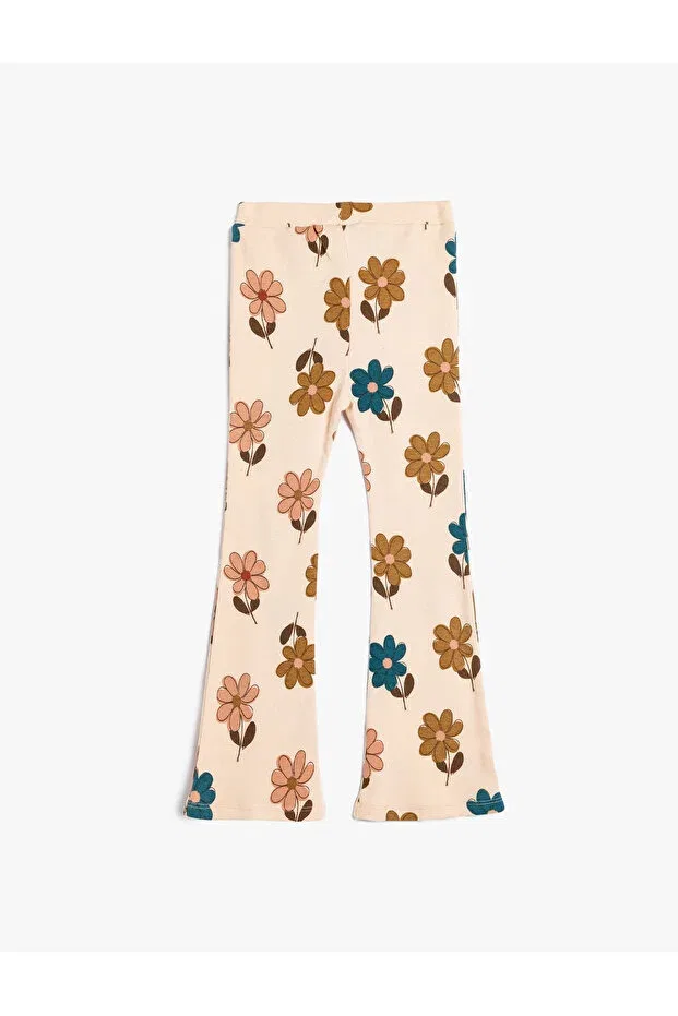 Детские леггинсы для девочек с принтом Floral Print Ribbed Cotton Koton, Pink Patterned