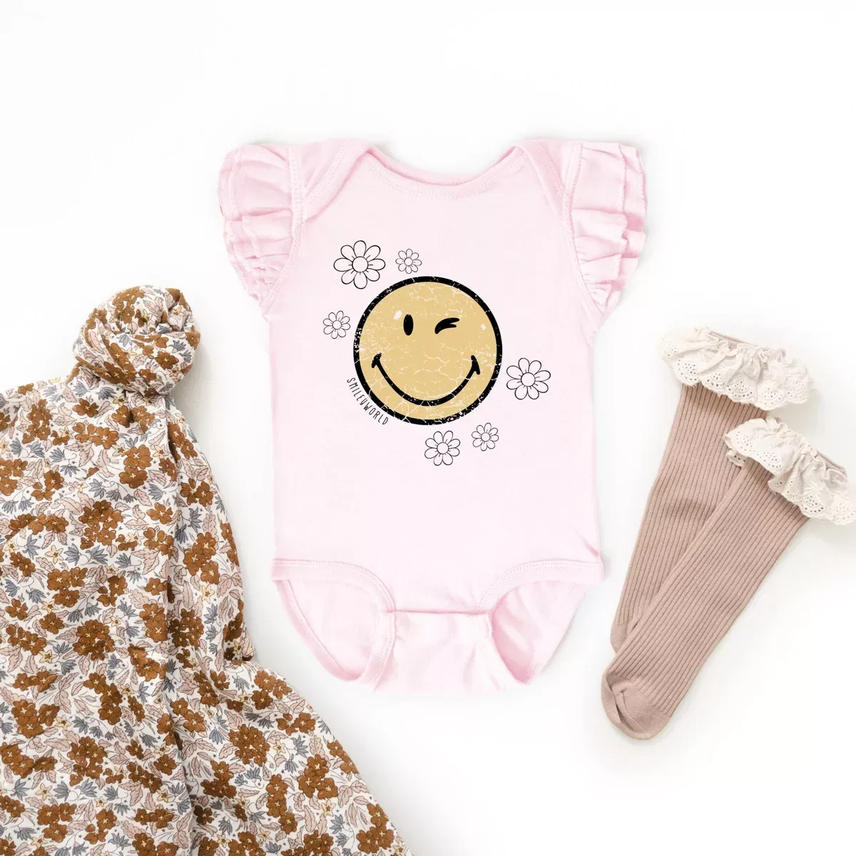 Детское боди для девочек с принтом SmileyWorld Flower Outline The Juniper Shop, Ballerina — фото 3