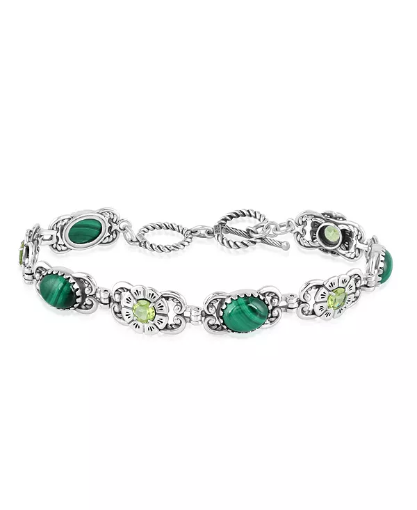 

Браслет из стерлингового серебра с малахитом и перидотом, размер L American West Jewelry, malachite/peridot