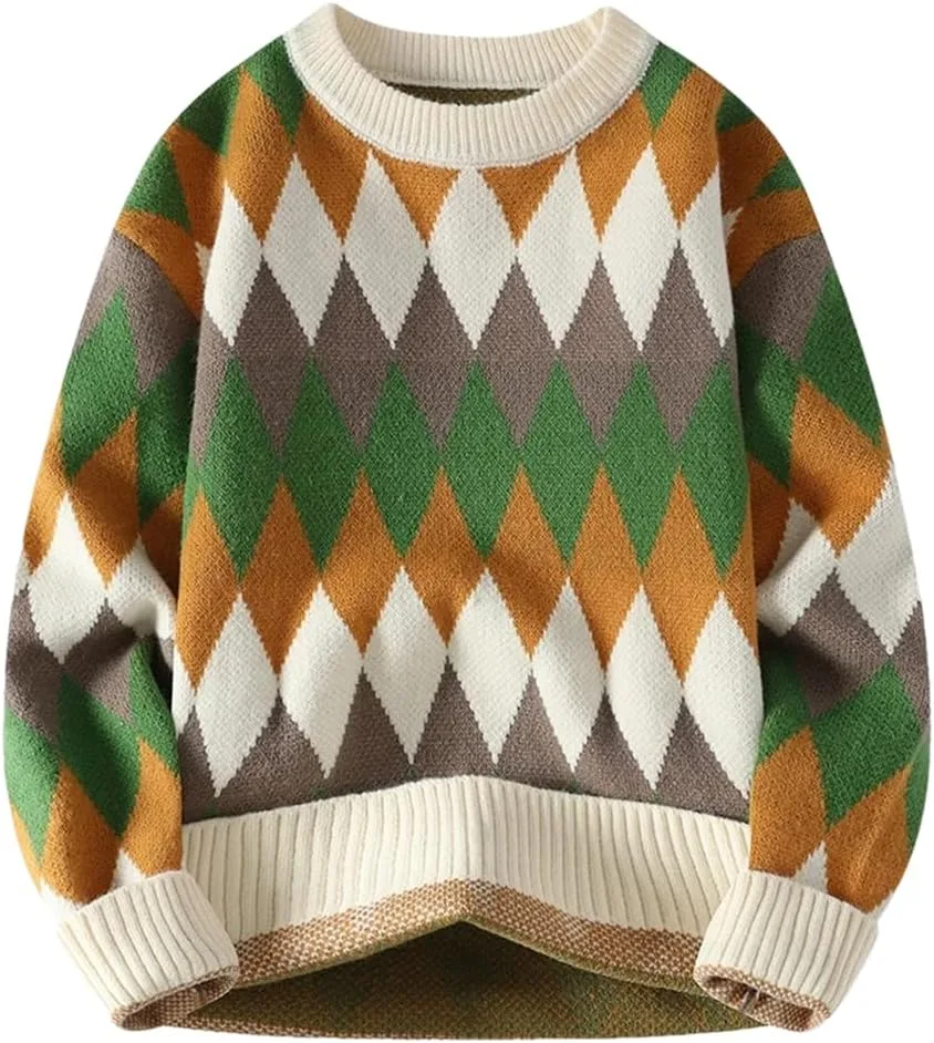 

Мужской вязаный пуловер из шерсти, осень-зима, приталенный, длинный рукав, клетчатый Dndrdhfb