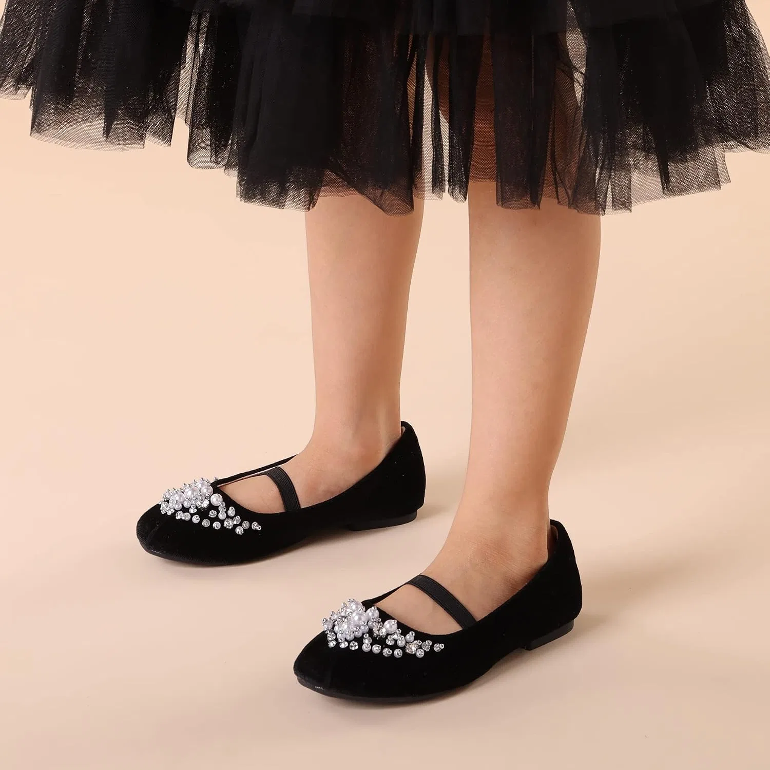 Детские балетки для девочек с цветочным принтом Mary Jane DREAM PAIRS, Black/Suede — фото 2