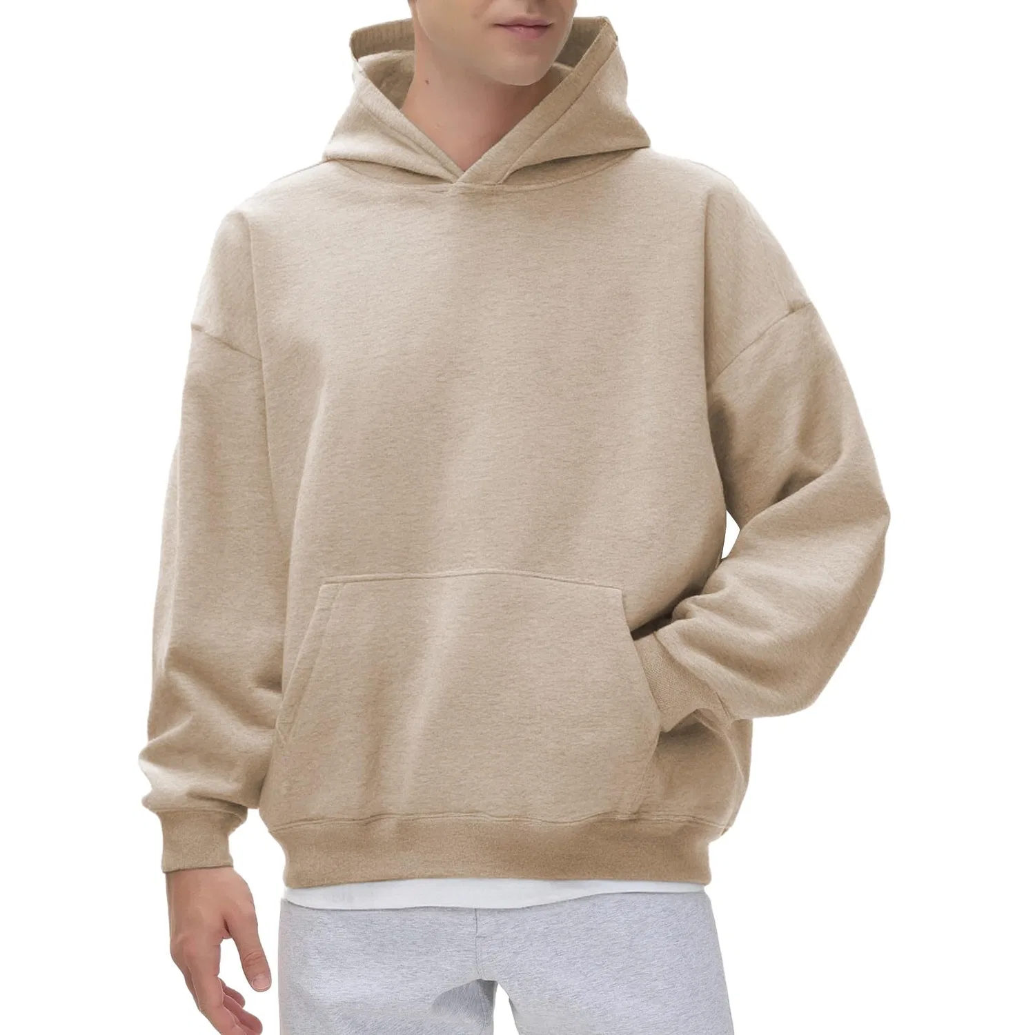 Мужской худи свободного кроя с большим карманом, Beige