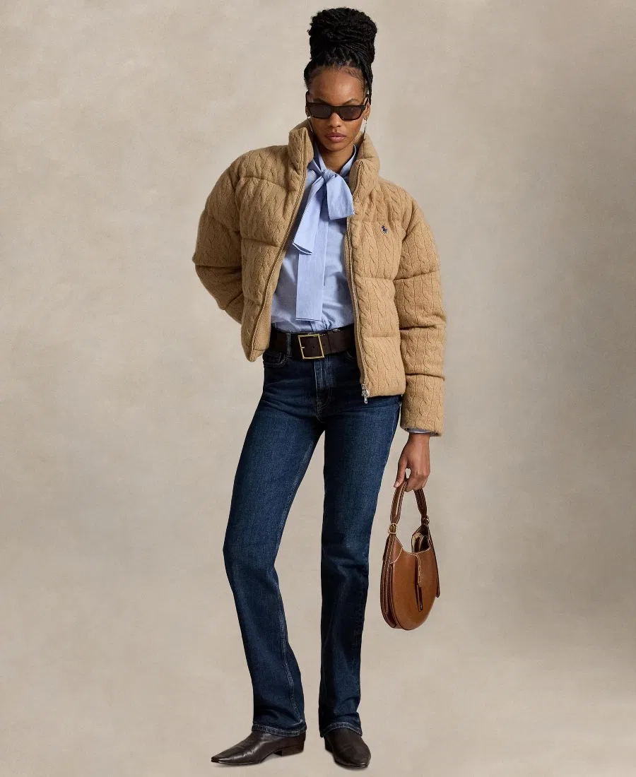 Пуховик с воротником-стойкой с вышитым пони Polo Ralph Lauren, Collection Camel Melange — фото 2