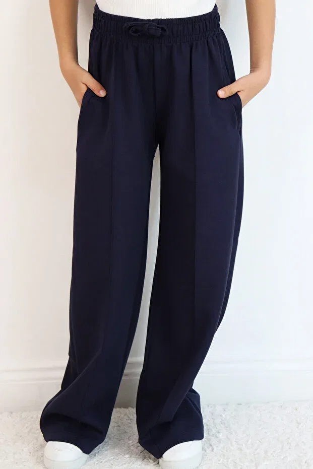 Детские спортивные штаны для девочек с широкими штанинами Breeze, Navy Blue — фото 2