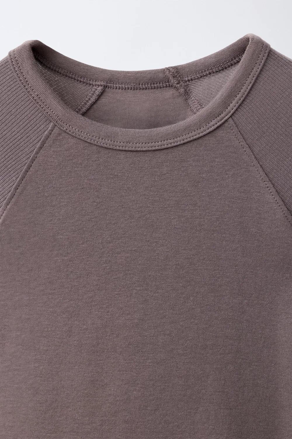 Однотонная футболка из хлопка и модала ZARA, Brown/Taupe — фото 3