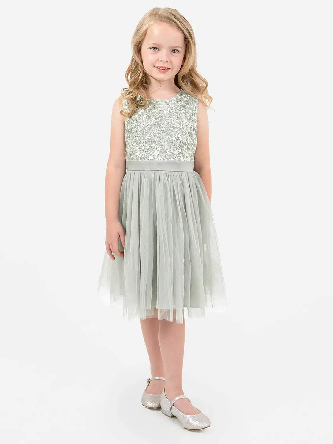 Платье для девочек с украшениями Flower Girl Maya Deluxe, Mint