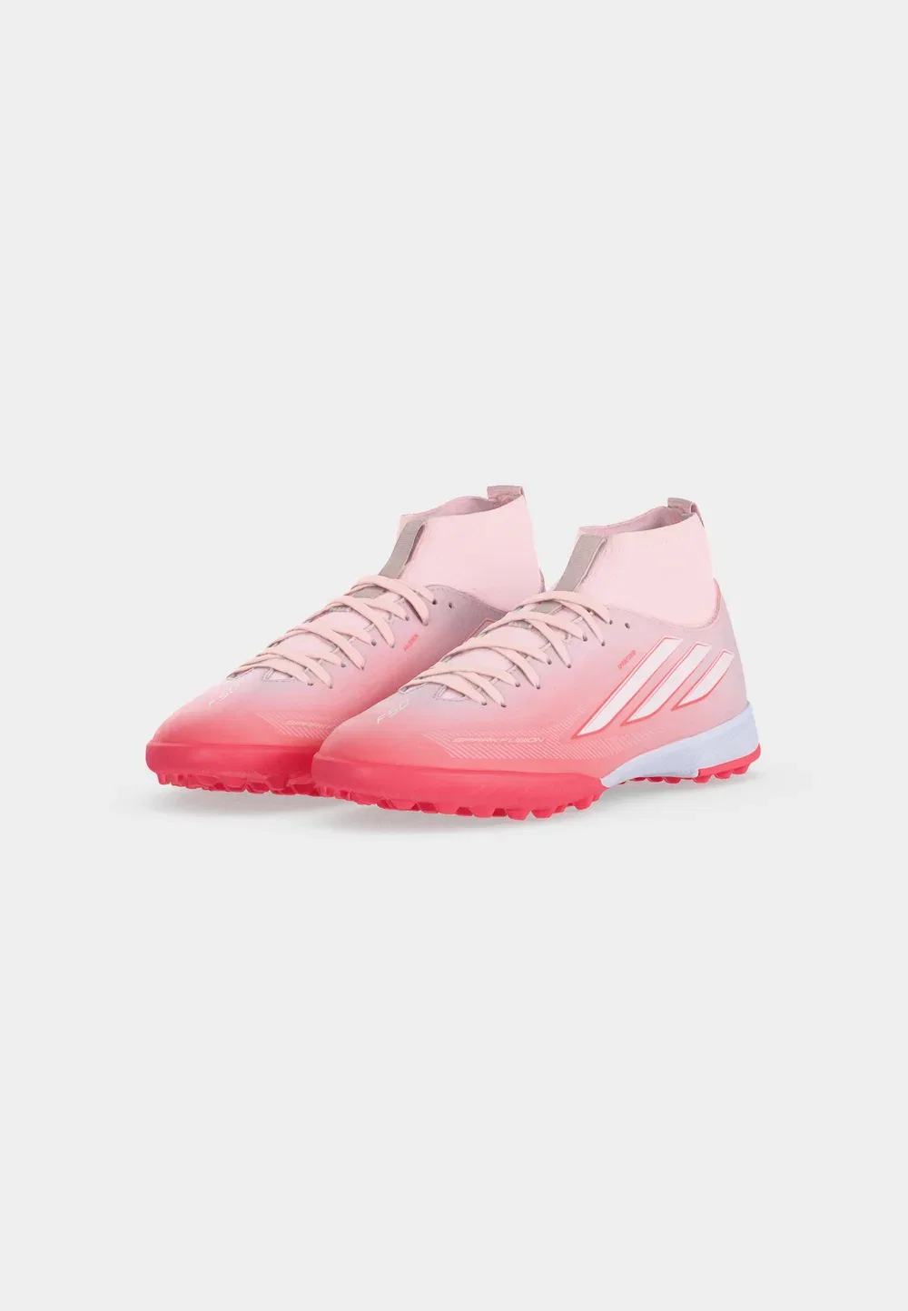 Детские футбольные бутсы F50 Sparkfusion League Mid Cut Turf унисекс - для искусственных газонов Adidas Performance, Solar Turbo/Footwear White/Distilled Pink — фото 3
