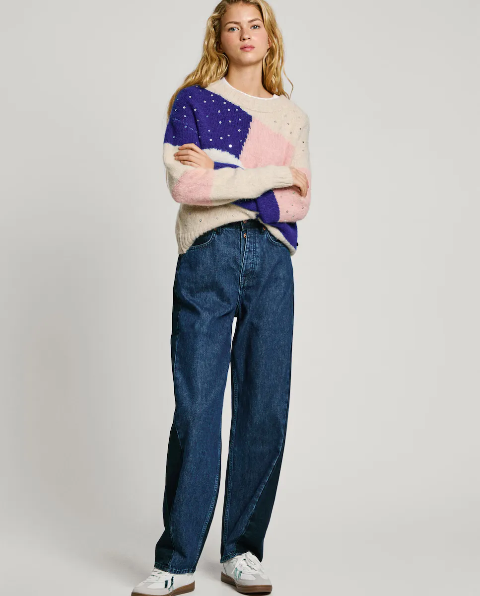 

Женские прямые джинсы с высокой посадкой и двухцветным дизайном Pepe Jeans, синий