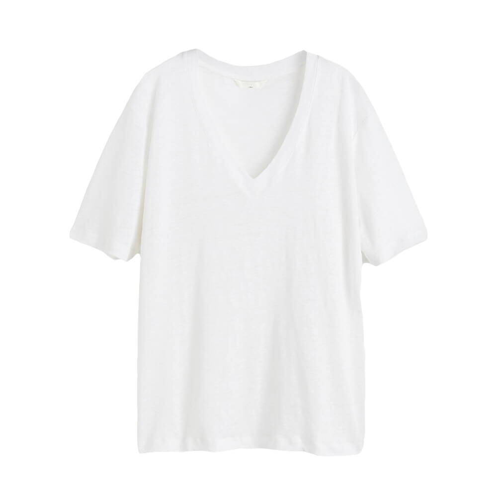

Футболка H&M V-neck Linen Jersey, белый