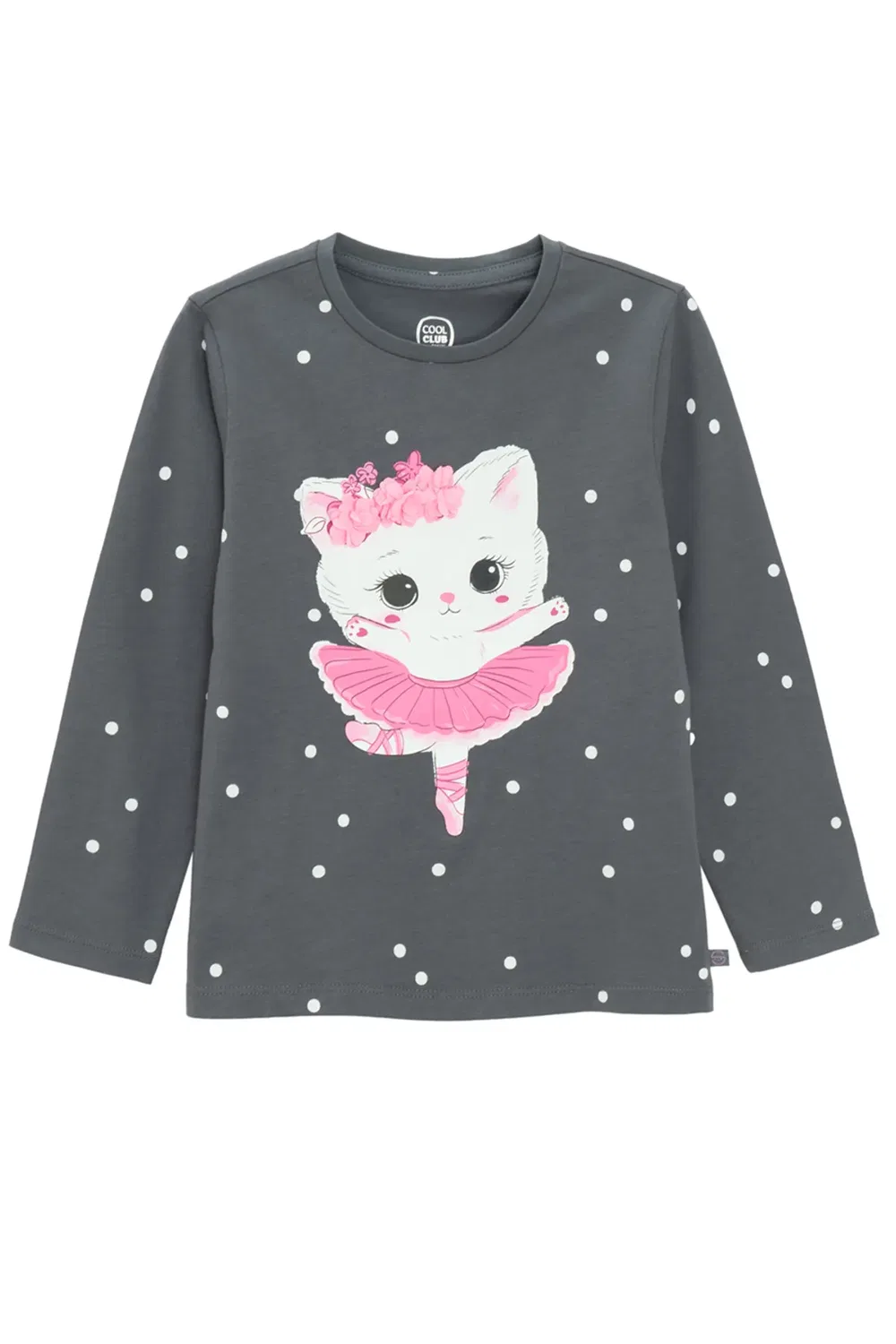 Детский лонгслив с принтом Ballerina Cat Cool Club, Black