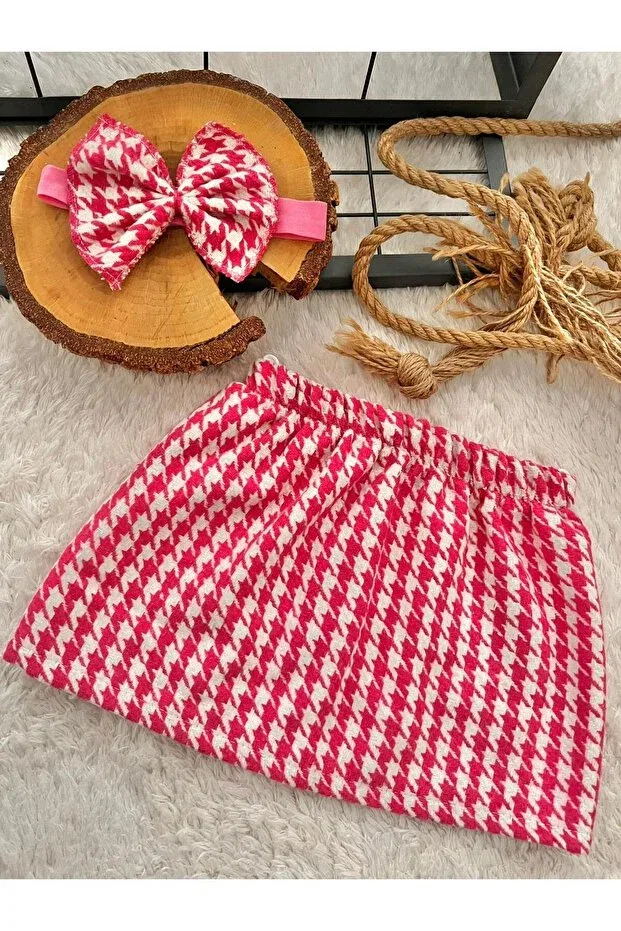 Детский комплект юбки и банданы с длинным рукавом Kazayaği skirt and bandana set Bahnur, Pink