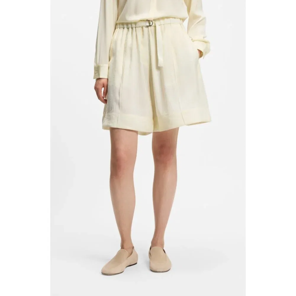 Женские шорты-бермуды широкие с эластичным поясом BOSS, Light Beige — фото 3