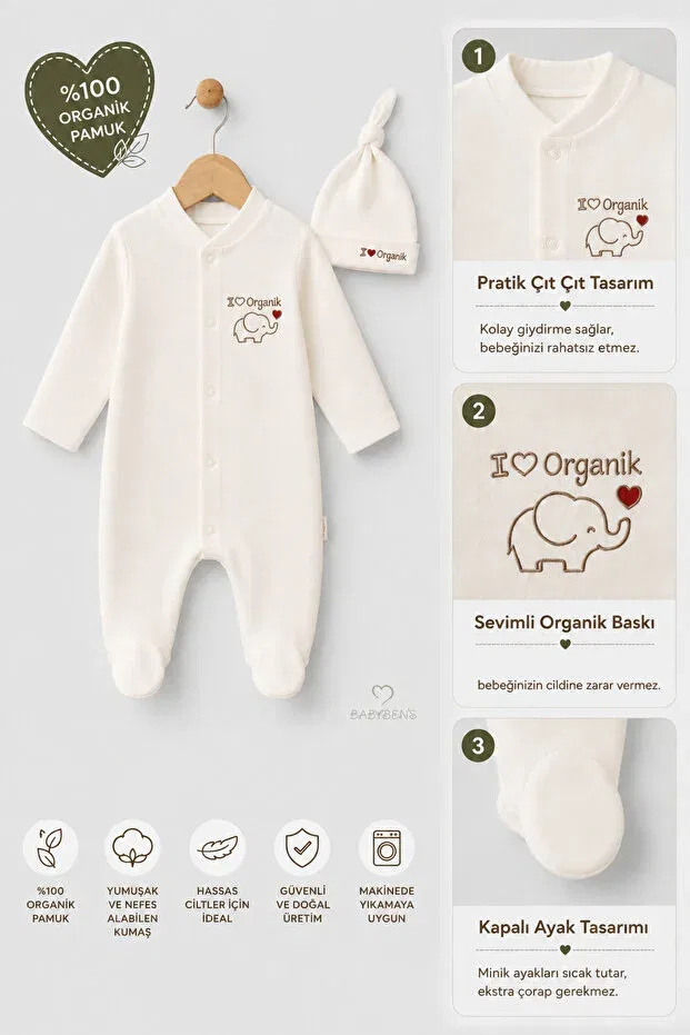 Детский комбинезон из органического хлопка Babyden'S, Ecru — фото 4