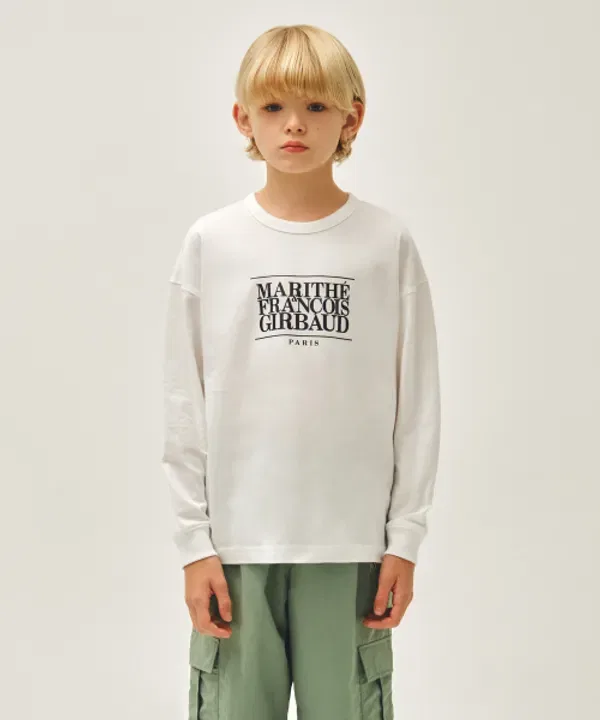 Футболка с длинным рукавом классическая логотип Marithé Kids, белый
