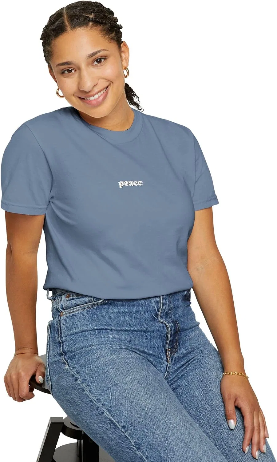 Унисекс футболка с вышивкой Peace Comfort Colors, Blue Jean — фото 3