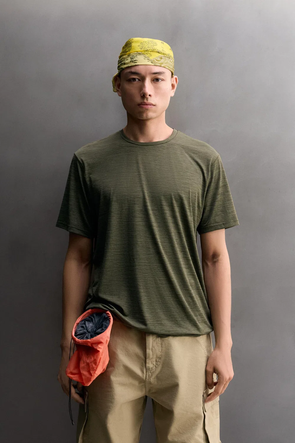 Техническая полосатая жаккардовая футболка ZARA, Mid-green — фото 2