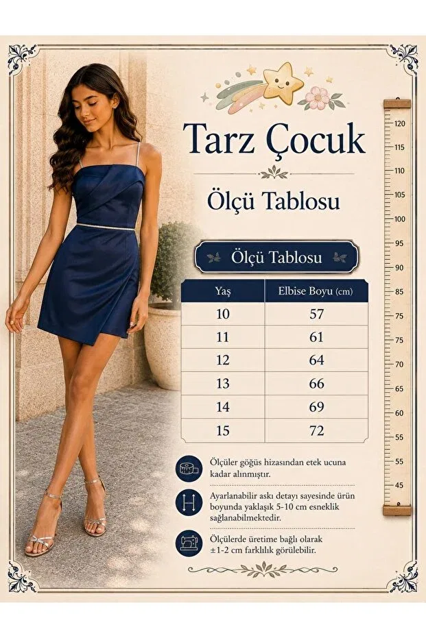 Детское платье для девочек с тонкими бретелями Tarz Çocuk, Navy Blue — фото 4