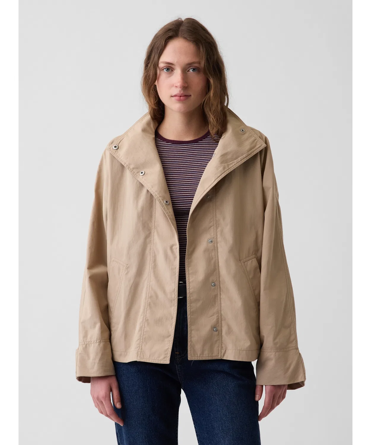 Женский анорак оверсайз из хлопка с нейлоном GAP, Beige