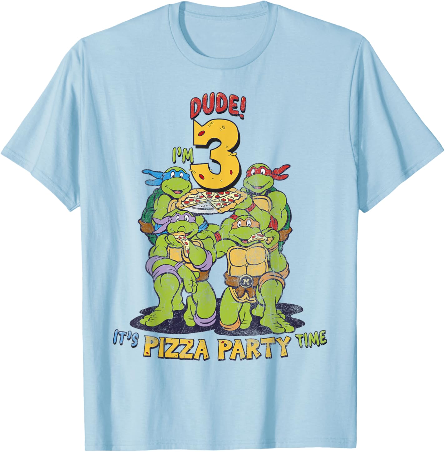 

Мужская футболка Teenage Mutant Ninja Turtles I'm 3 Dude Pizza Birthday Party, светло-голубой