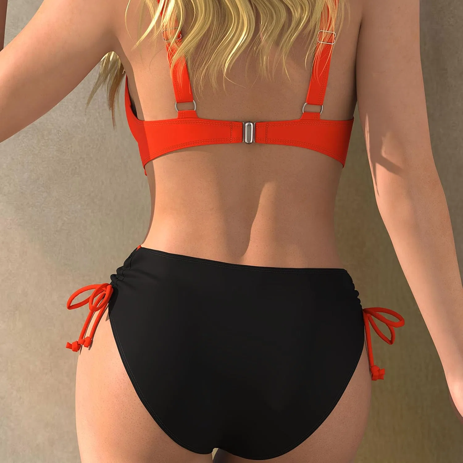 Женский бикини-сет с цветовыми блоками, High Waisted, Sporty Cheeky, Orange — фото 2