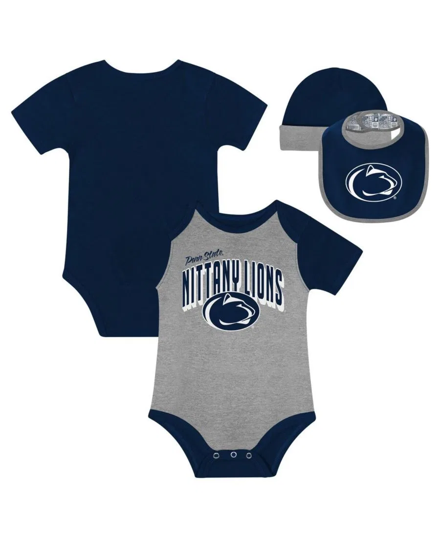 Комплект боди, слюнявчика и шапки Penn State Nittany Lions Dynamic Duo Outerstuff, Navy
