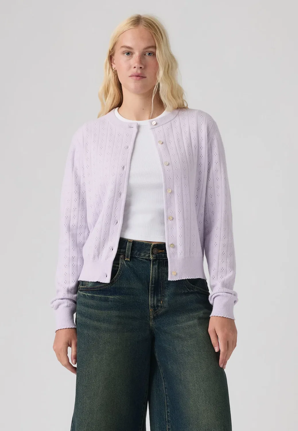 Очень мягкий кардиган с круглым вырезом, ажурной отделкой Levi'S, Lavender Blue — фото 2