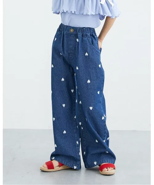Детские джинсовые широкие штаны с вышивкой сердца QUNTSTYLE, Navy