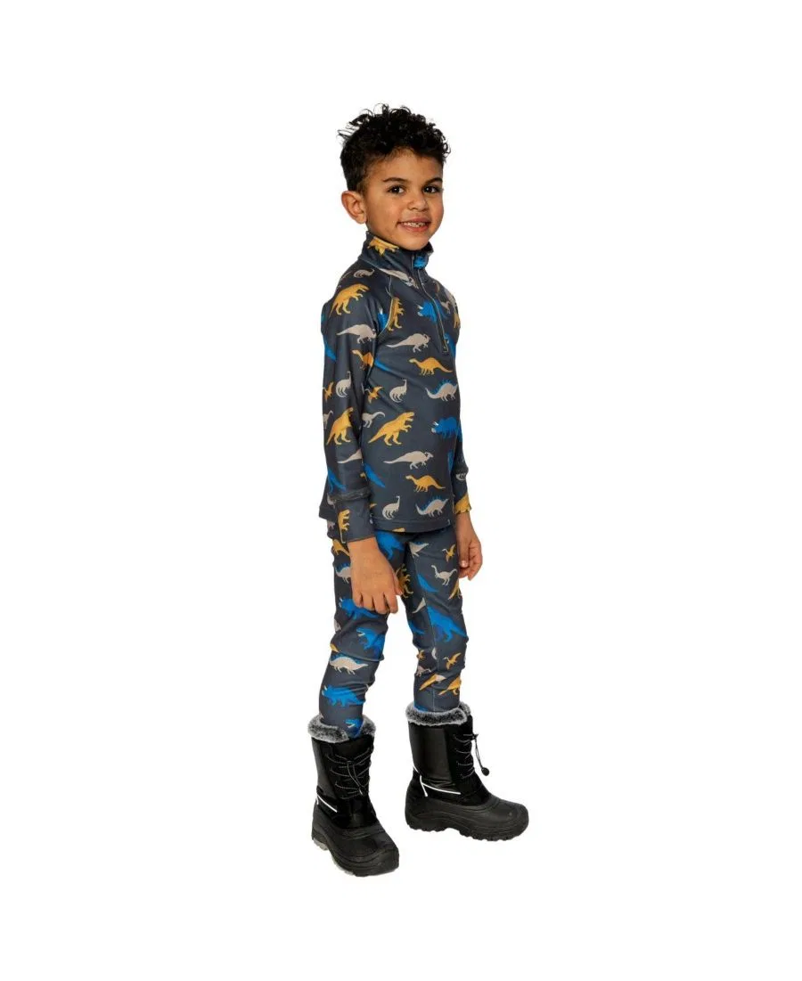 Термобелье детское двухпредметное с принтом динозавров Two Piece Thermal Underwear Dinosaur Print Deux par Deux, Grey And Blue Dinosaur Print — фото 4