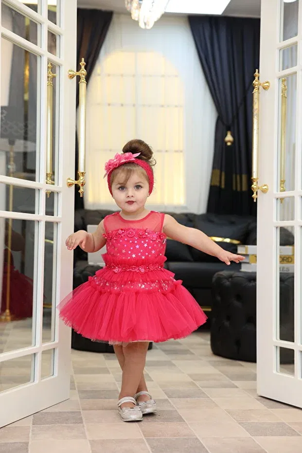 Детское платье для девочек с принтом Ruched Star Pattern Embroidered Tulle Baby Girl Evening Dress Miss Rain, Fluoria — фото 4