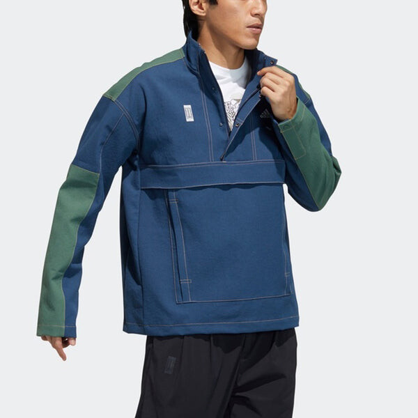 Куртка adidas Wj Anorak Colorblock Casual Sports Stand Collar Half Zipper Jacket Navy Blue, синий — фото 4