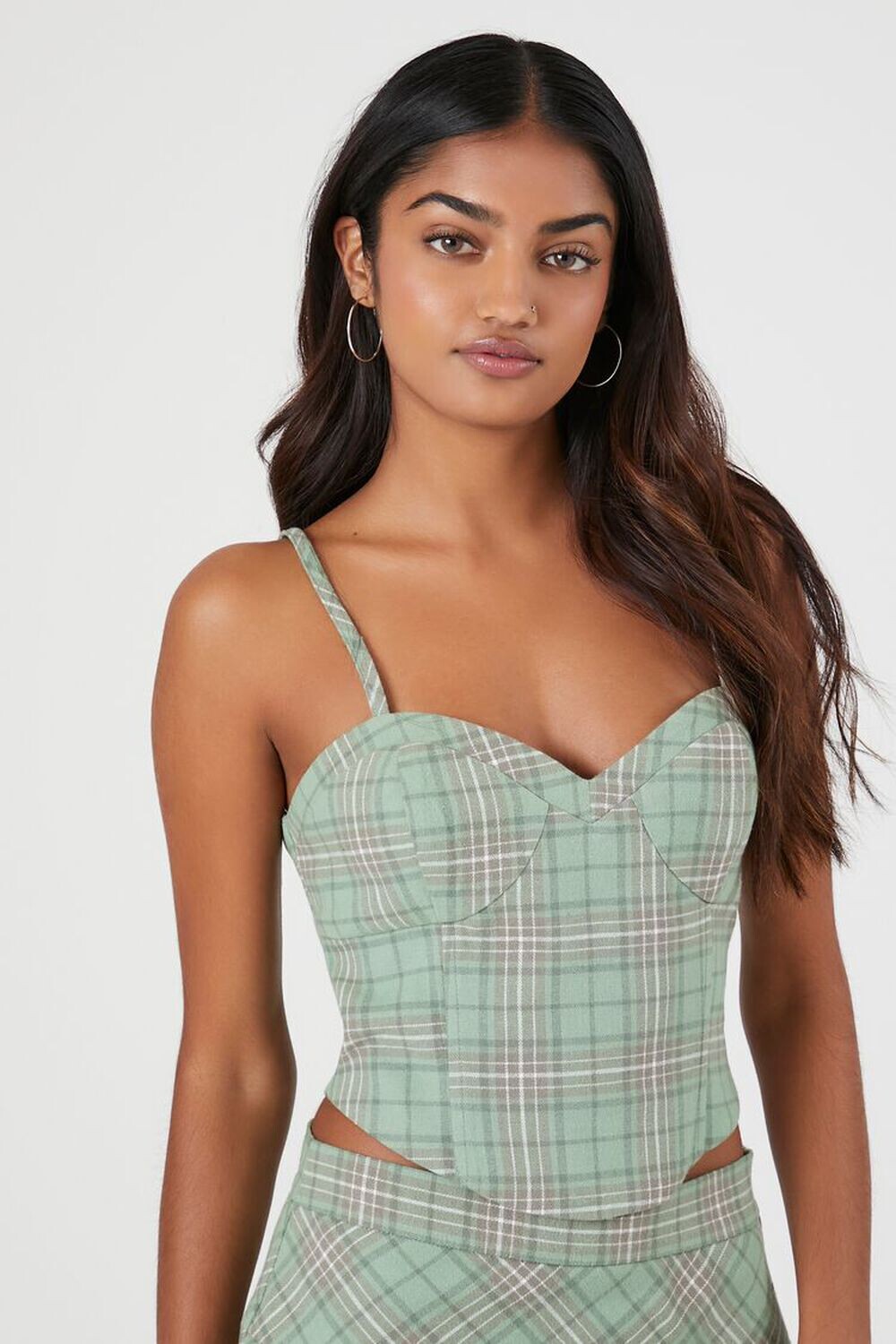 

Укороченный топ-бюстье в клетку Sweetheart Forever 21, зеленый