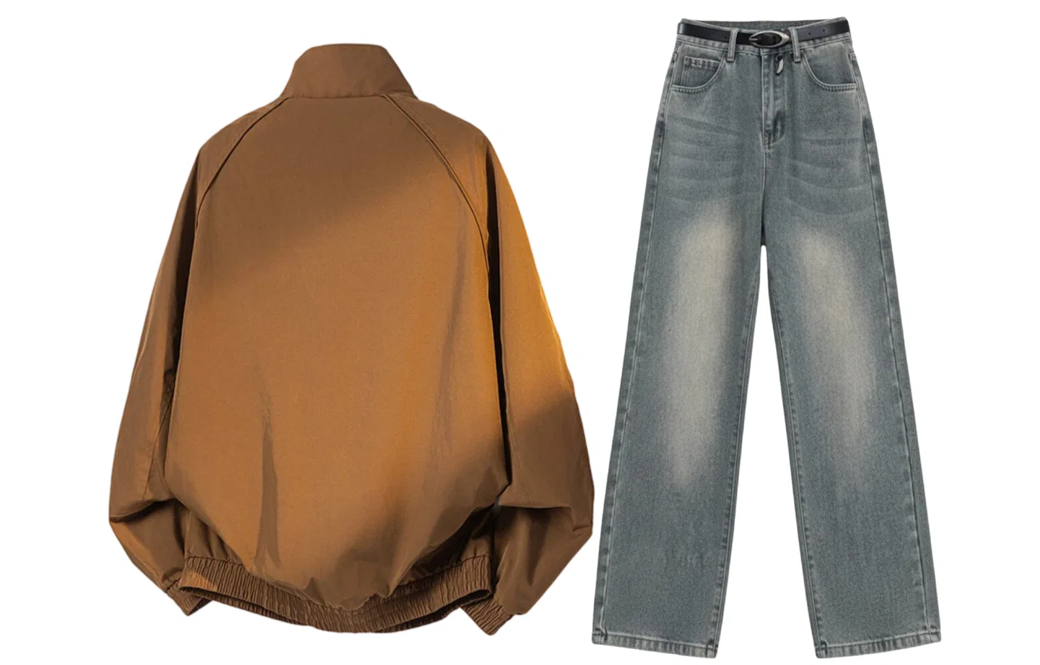 Детский комплект спортивной одежды с воротником-стойкой Brown Coat+Vintage Blue Pants GWAF, Коричневый/Синий — фото 3