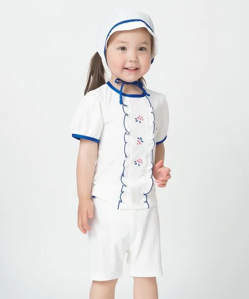 Детский комплект для плавания с принтом Berry Kids Swim Rash Guard & Панталоны & Шляпа moimoln, Белый