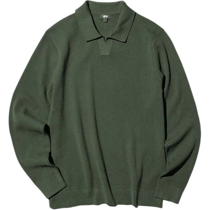 Мужское поло с коротким рукавом, хлопковое, унисекс, Olive, UNIQLO