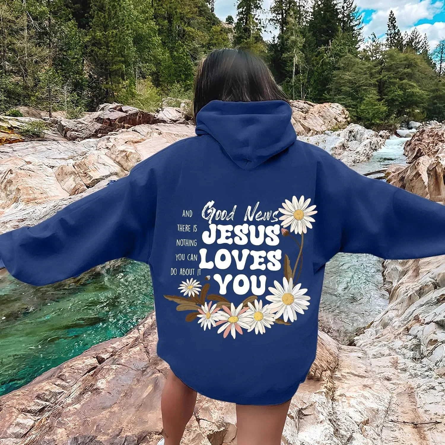 Женский свитшот с принтом Christian Graphic, синий — фото 2